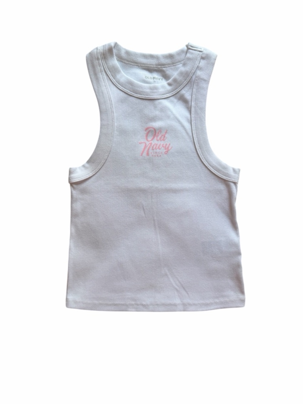 Old Navy White Ribbed Tank with Light Pink Logo